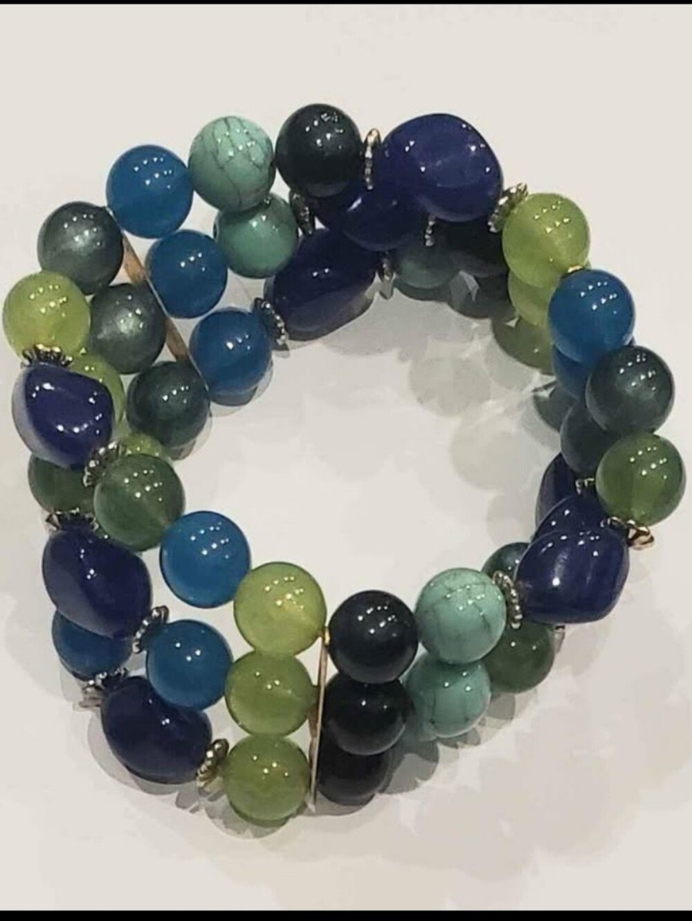 Women's Turquoise Blue Green 3 Strand Beaded Elastic Bracelet